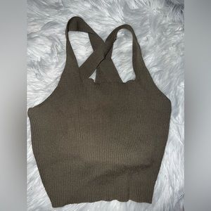 windsor - you better work lace-up crop top - M - olive